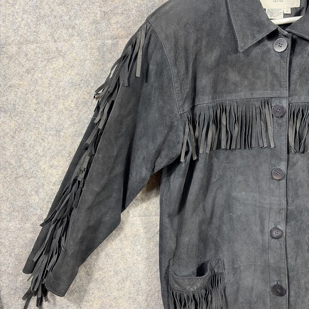 Vtg Adrienne Vittadini Women’s Petite Black Suede Jacket Leather Fringe 90s - Picture 5 of 14